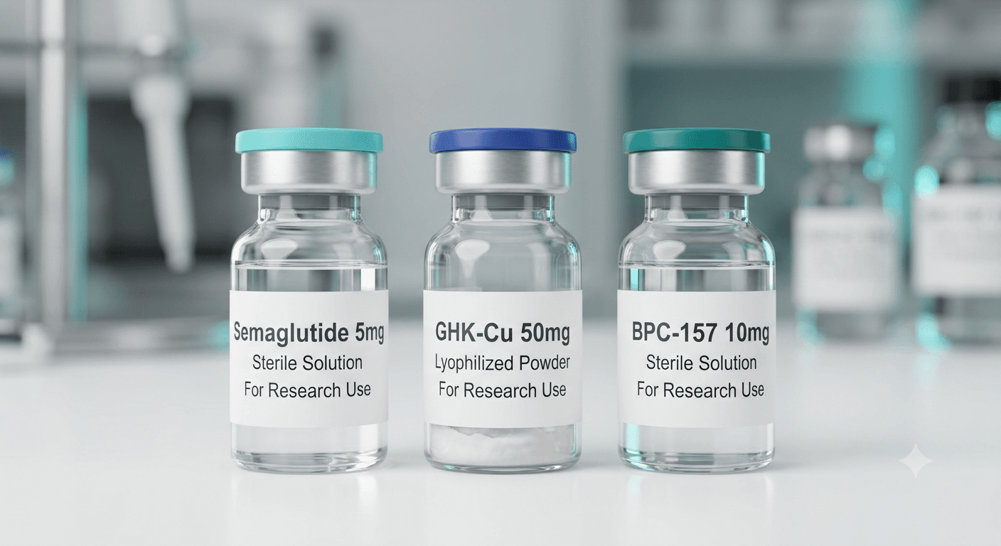 Jaysauces high-purity peptide vials — Semaglutide, GHK-Cu, and BPC-157